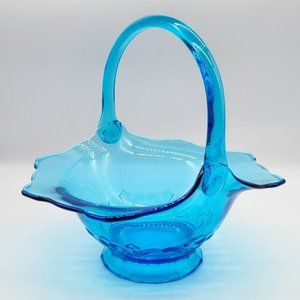 Tiara Blue Bridal Basket Indiana Glass Blue Duchess Signed JD Jim Dunlavy